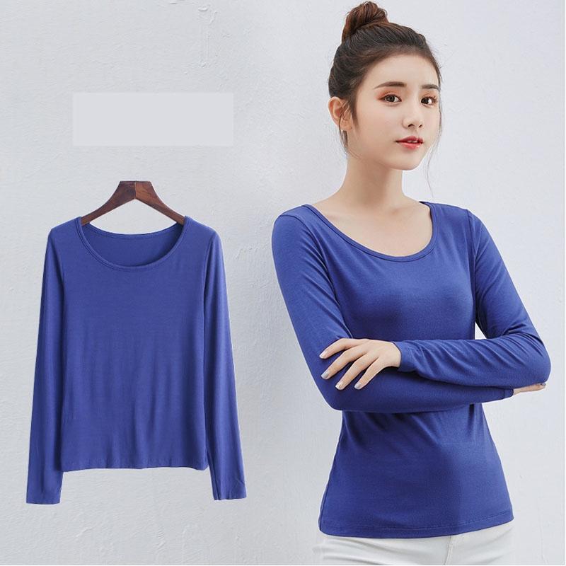 

Классическая женская футболка с длинным рукавом из смесового хлопка, однотонная, с вневременной привлекательностью Tag XL=US M синий