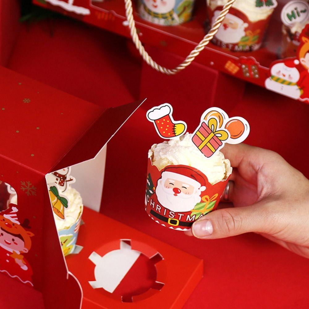 50Pcs Paper Christmas Cupcake Wrapper Santa Claus Elk Snowman Penguin Christmas Cake Decorations Christmas Cupcake Cups Printing