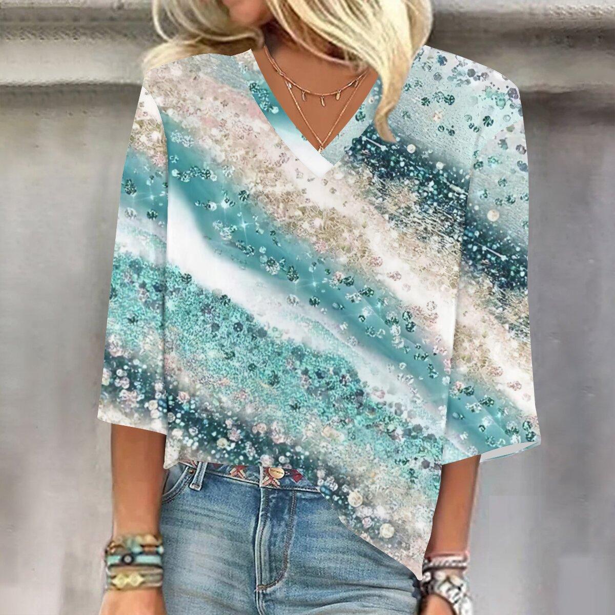 

2023 Весна и осень Новая мода 3/4 рукав с принтом