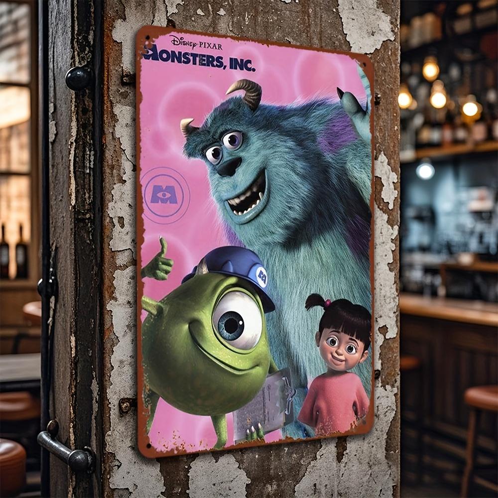1pc Official Licensed James P. Sullivan & Mike Wazowski Metal Tin Sign Wall Art - 8x12 Inch, Vibrant Pink Background with Monste