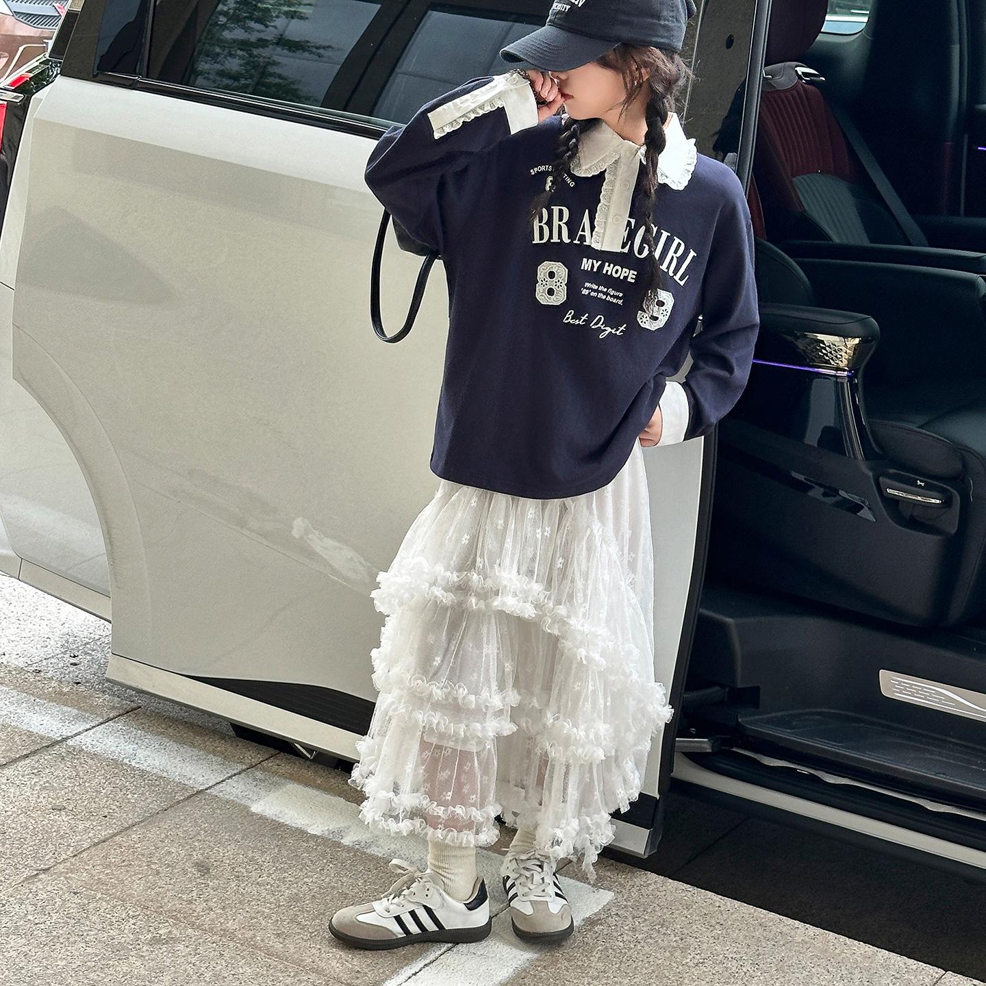 

Модная толстовка-поло с длинным рукавом для девочек, весна/осень 2025, для старших детей 150 cm