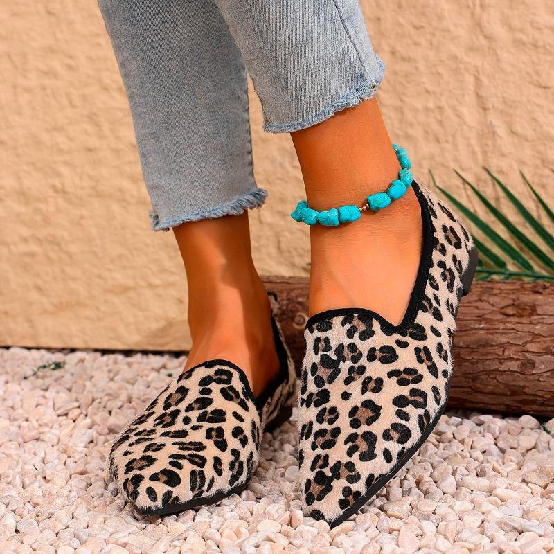 Leopard Print Shallow Flats Pointer Toe Spring/autumn 2025 High Quality Ladies Shoes Slip-on Novelty Flats Sapatos Planos
