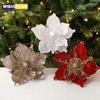 Large Glittery Christmas Flowers Simulation Sequin Floral Xmas Tree Decor Cloth Flowers Christmas Party Home Decorative Ornament