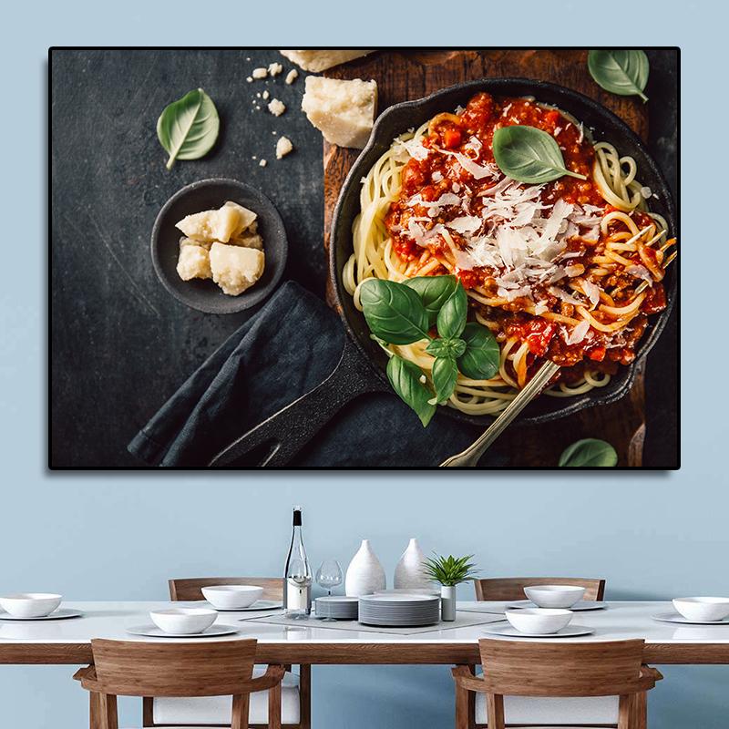 Lezzetli İtalyan Makarna HD Resimler Spagetti Makarna Domates Soslu Yemek Odası Mutfak Duvar Dekorasyonu için Tuval Boyama