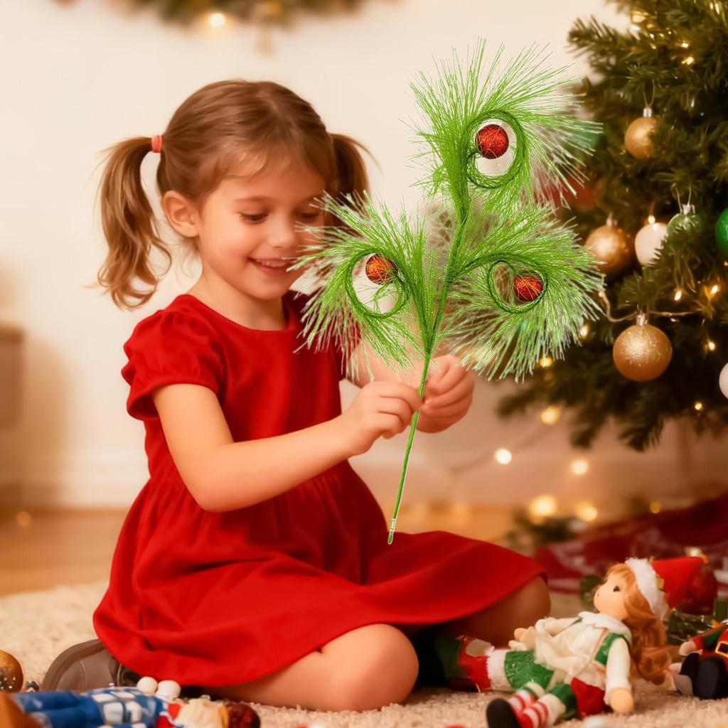 5pcs Christmas Tree Toppers 17 Inch Green Curly Tree Shaped Decorations 3-fork Reed Christmas Branches Christmas Tree Decoration