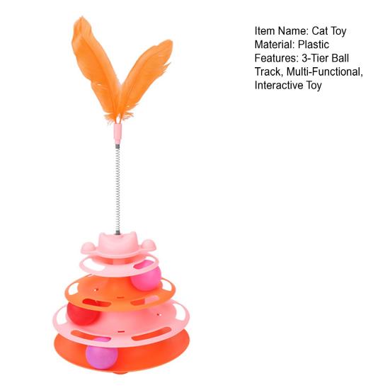 Cat Ball Track Toy Interactive Cat Ball Toy with Spring Feather Teaser 3-Tier Ball Track Cat Teaser for Indoor Cats And Kittens Exercise Enrichment
