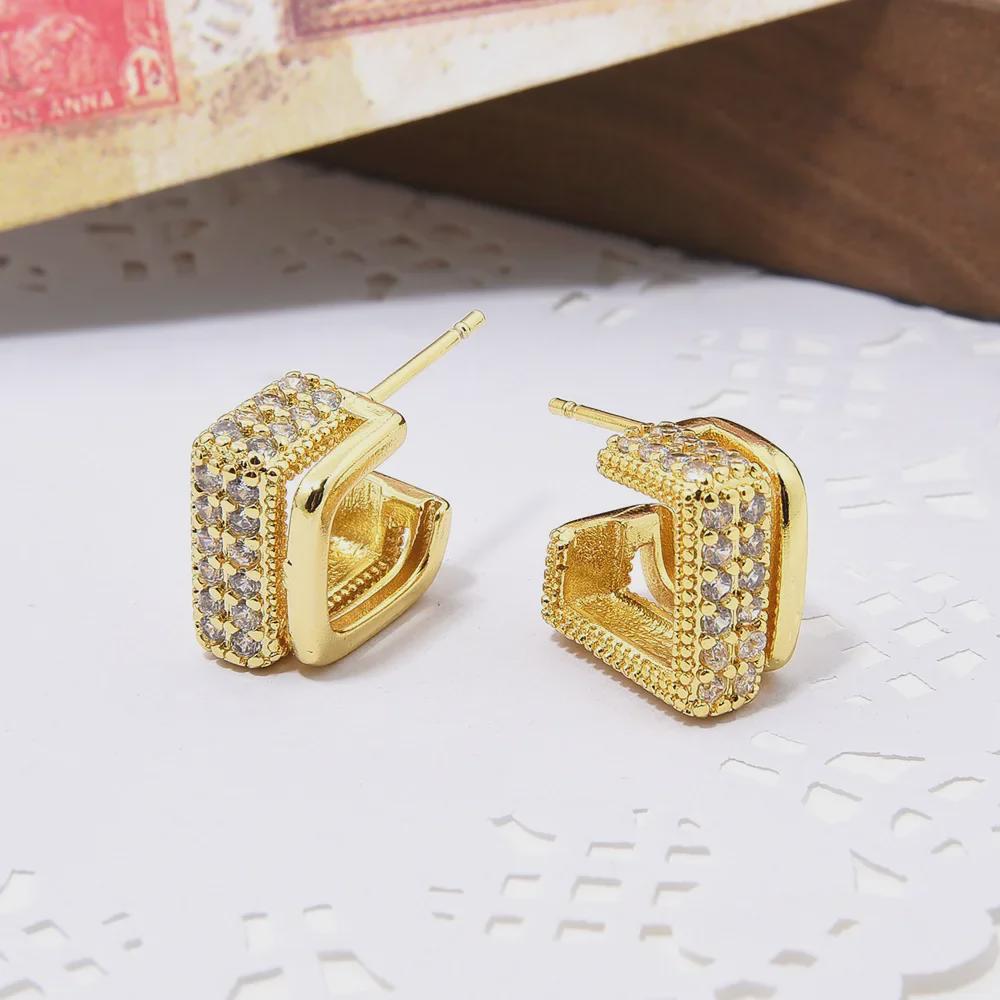 Elegant Copper Zircon & Pearl Hoop Earrings for Women - Real Gold Color-Preservation