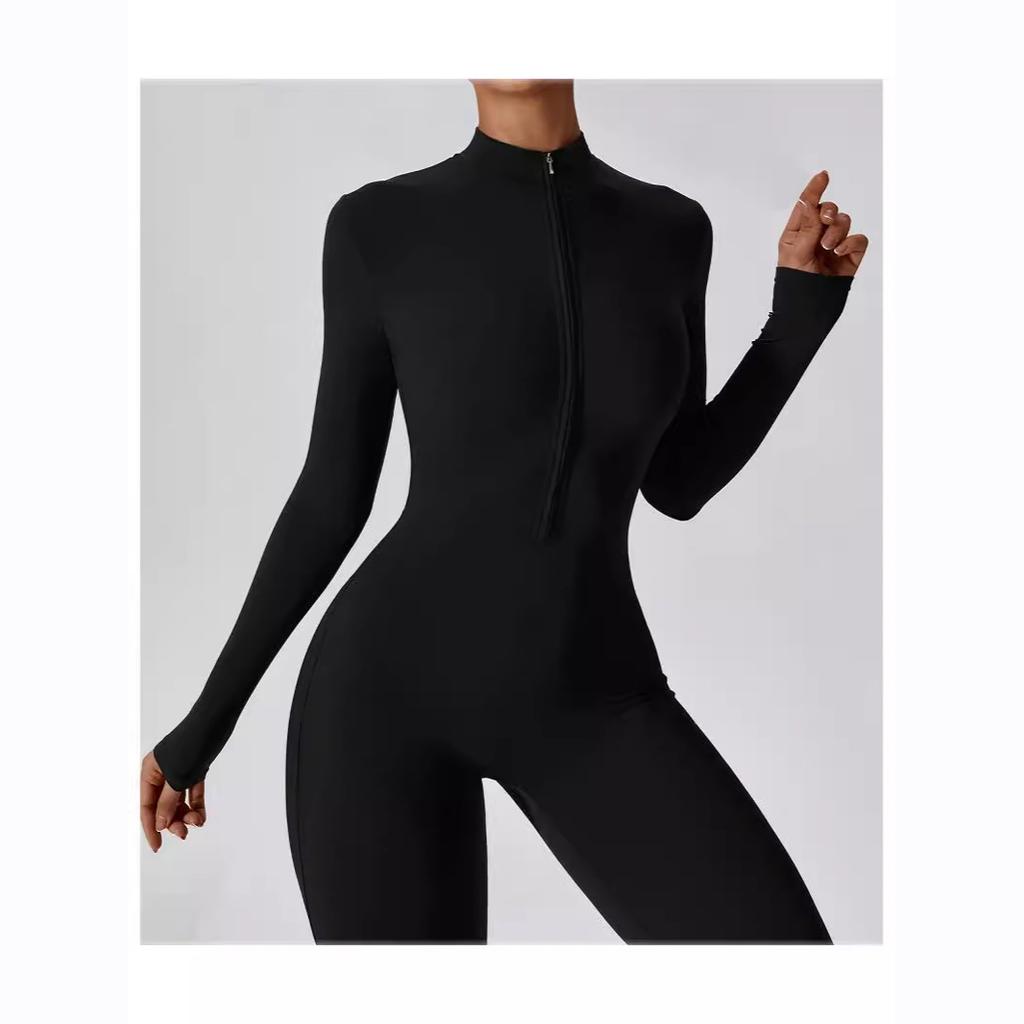 Sport-Jumpsuits Damen-Sets Langarm Schwarz Weiß Grau