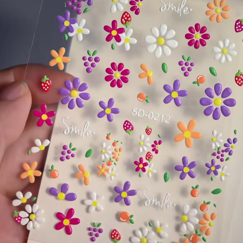 5D Exquisite Flower Nail Sticker 8*10cm Self-adhesive Luxurious Daisy Nail Art Sticker Decor 1sheet Colorful Floral Nail Decal