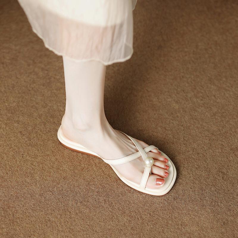 7468-24 Flat Bottom Half-drag Girls Wear Exquisite 2025 Soft Bottom Summer Gentle and Beautiful Cool Slippers