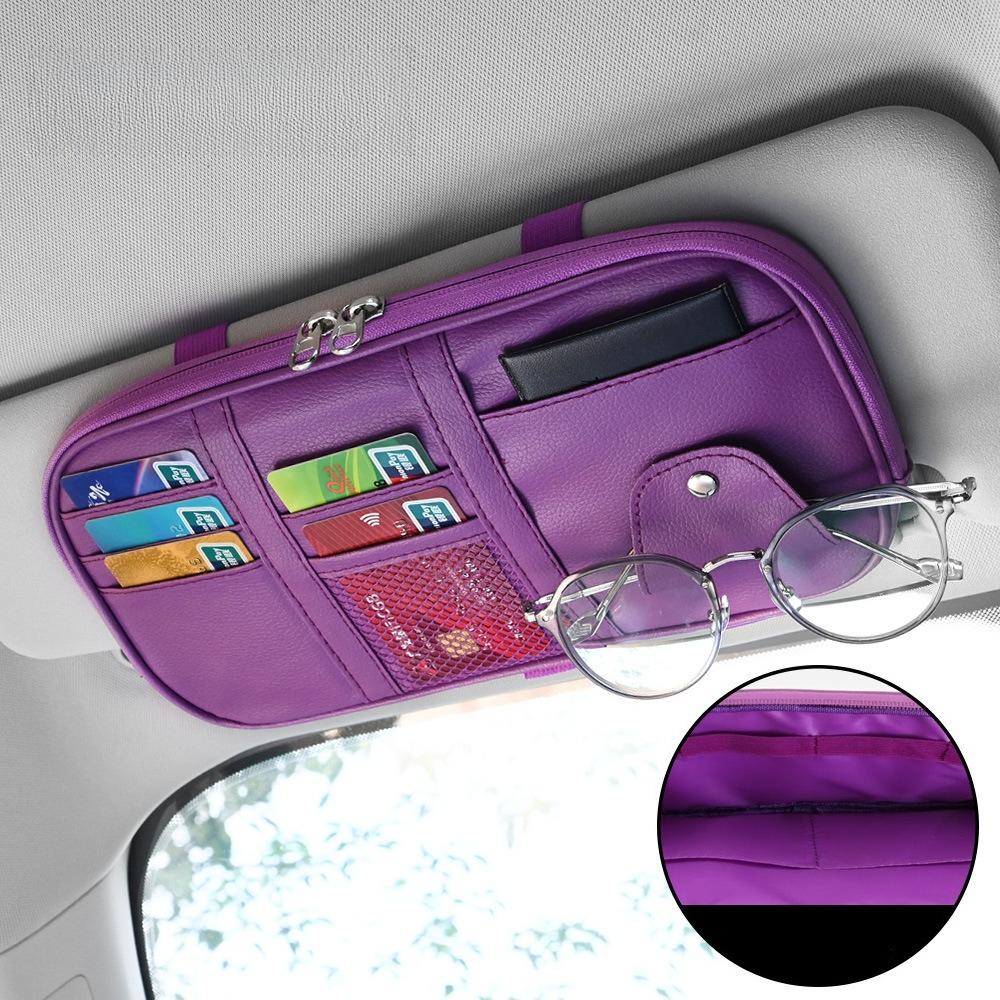 Leather Large Capacity Car Sun Visor Organizer Clip Sunshade Storage Bag Pouch Bill Pen Card Glasses Sunglasses Holder Mount