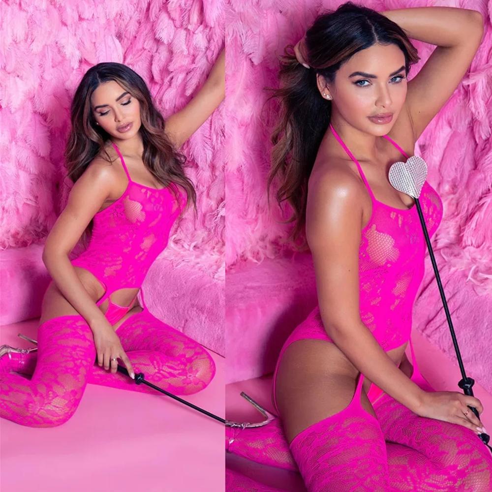 Sexy Fishnet Bodysuits Hot Women Mesh Bodystockings Yellow Lingerie Erotic Jumpsuit Ladies Porn Costume Crothless Tighties