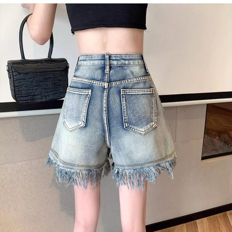 High Waist Denim Shorts Women Loose Fit Summer A Line Wide Leg Casual Shorts