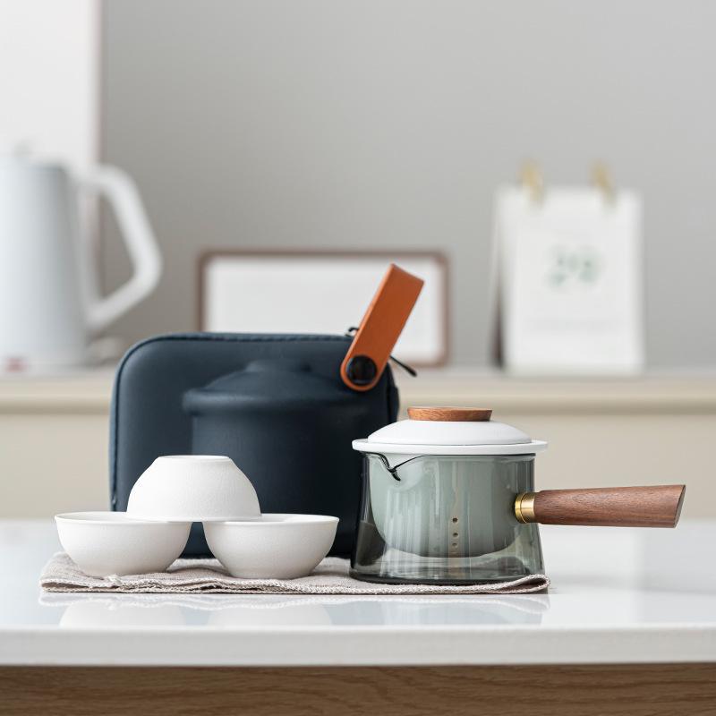 Portable Ceramic Tea Set: Quick Cup, One Pot, Three Cups - Perfect for Travel and Outdoor Use