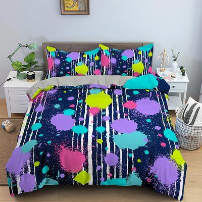 Art Pattern Bedding Set Watercolour Design Colourful Comforter Cover with Pillowcase King Queen Size for Kids Teens Bedding Set