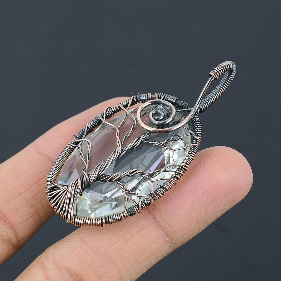 Natural Tree Of Life White Topaz Gemstone Copper Wire Wrap Pendant 2.36" R6u20