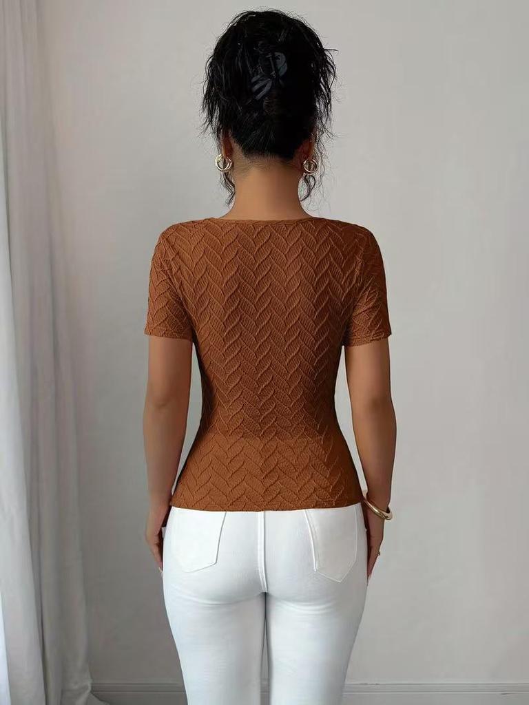 Ευρωπαϊκό Γυναικείο Ασύμμετρο T-shirt Slim-Fit με Μεταλλικό Διάκοσμο