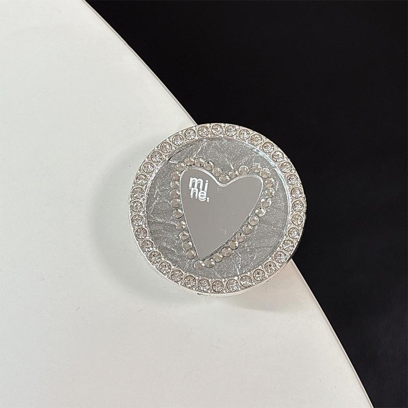 Luxury Mobile Phone Airbag Holder Magnetic Paste Leather Round Rhinestone Heart Mirror High-End Female