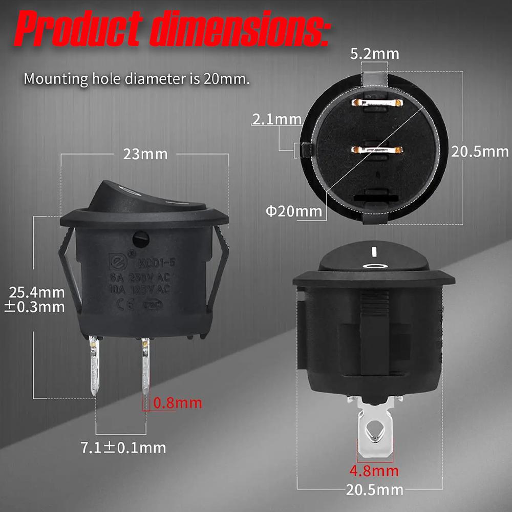 1-10Pcs 20mm Round Practical Joystick Switch SPST 2 Pin Snap-in ON-Off Toggle Switch Universal 12V for Car RV Boat