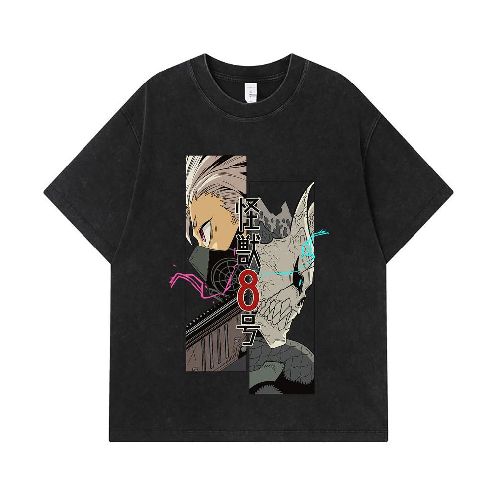 275 GSM Washed T-shirts 100% Cotton Kaiju No 8 V17 Print Unisex Heavy Cotton T Shirt