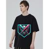 Black T Shirt with Crossed Baseball Bats and Ball Dripping Neon Colors Design for Casual Wear