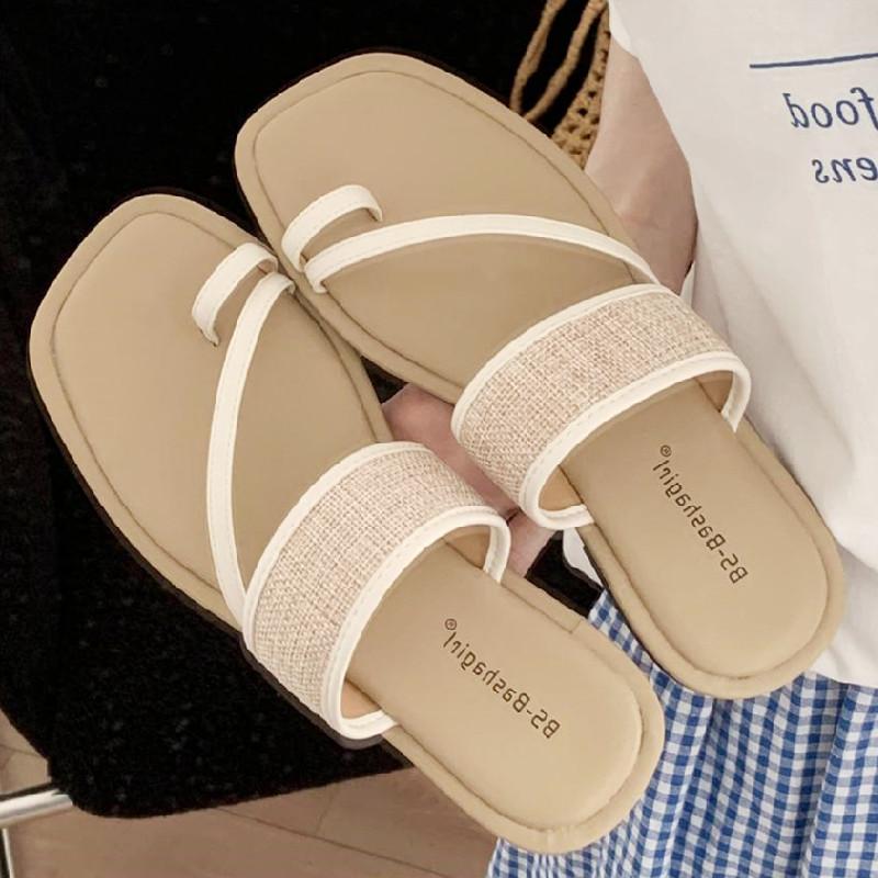 Fashion Fashion Weaving Narrow Band Flat Sandals Women Summer Square Toe Clip Toe Designer Shoes Simple Non-slip Vacation Beach Shoes