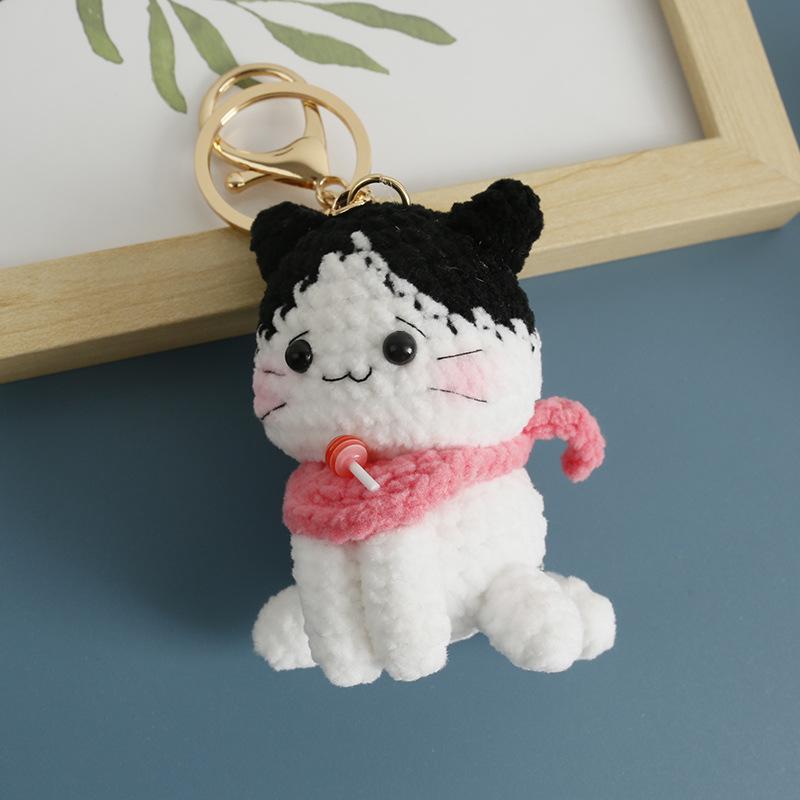Funny Kitten Doll Crochet Keyrings Handmaking Crochet Cat Doll Keychain For Bag Pendant Kawaii Kitten Keychain Creative Gifts