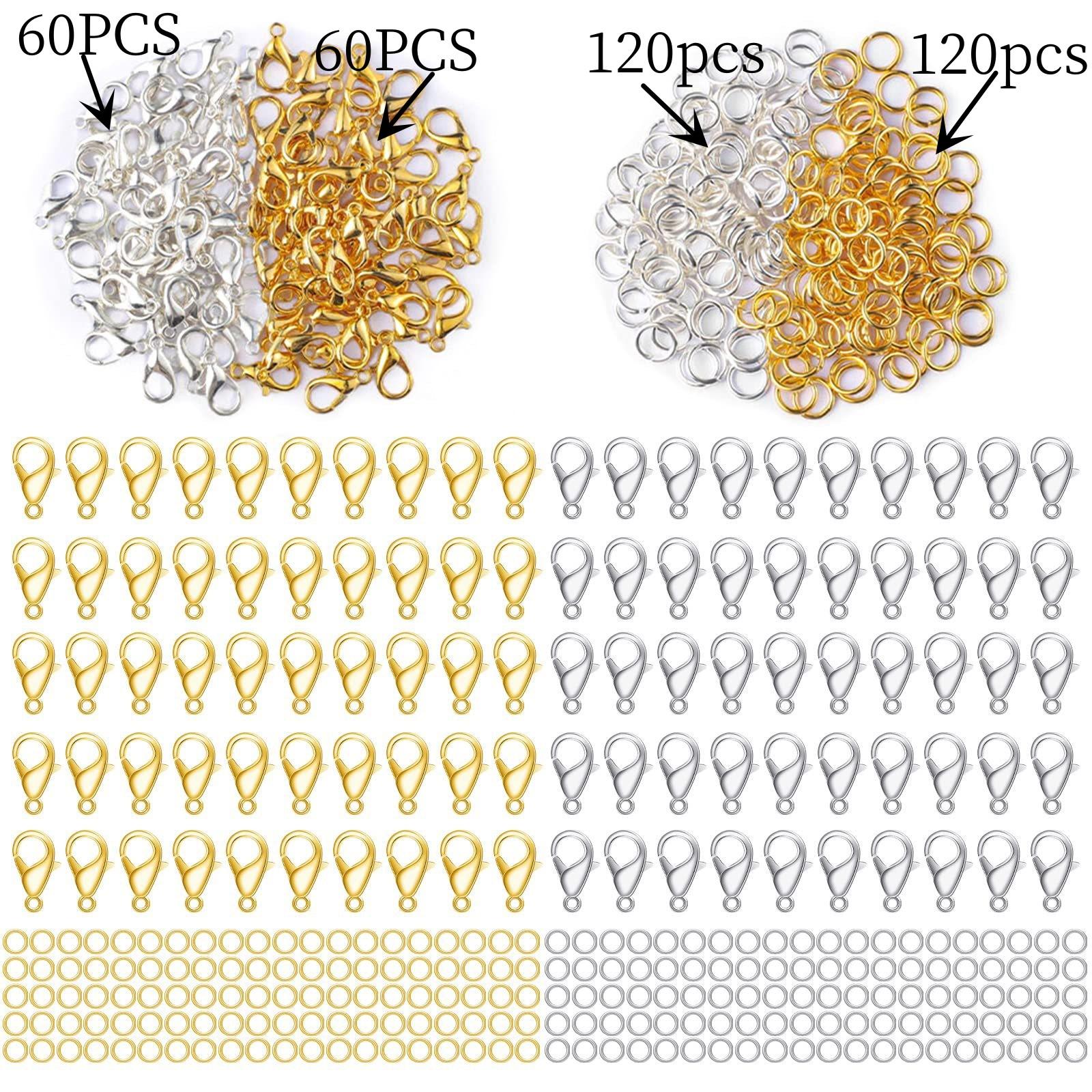 

240pcs Open Jump Rings & 120pcs Lobster Clasps Set For Jewelry Making DIY серебряный/золотой