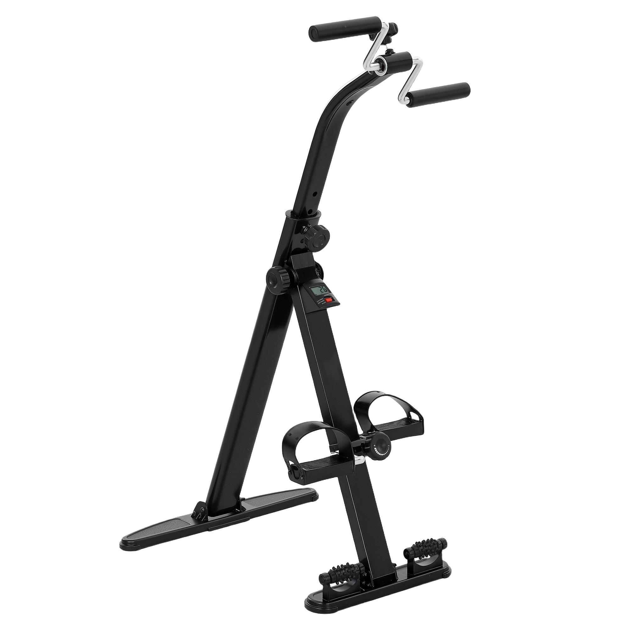 Bicicletă de exerciții pliabilă pentru reabilitarea picioarelor și brațelor, ecran LCD și înălțime reglabilă a ghidonului, Negru 57 x 45 x 101 cm