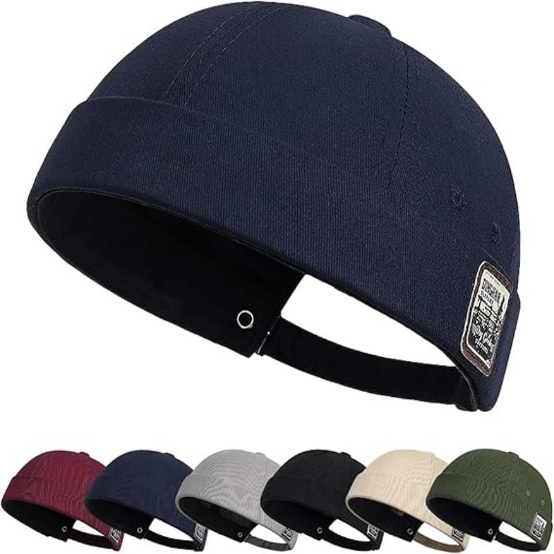 Unisex Cotton Hat Adjustable Brimless Docker Cap Rolled Cuff Sailor Hat Skullcap