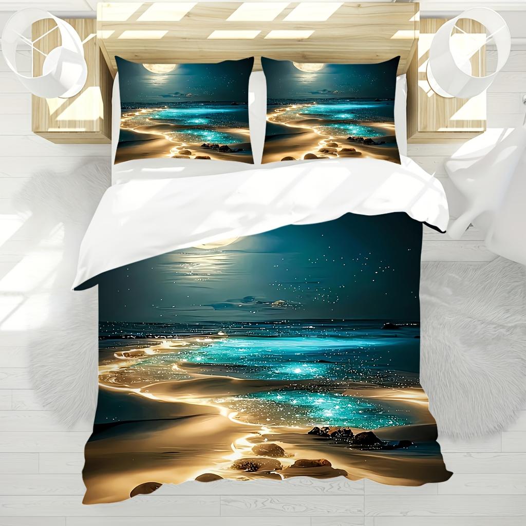 Comforter Beach Pattern Printed Bedding Set Soft Comfortable And Breathable +1/2 S Suitable For Bedroom Or Guest Room
