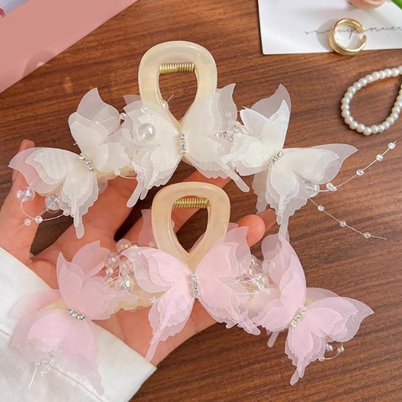 Fashion Simulation Butterfly Hair Clips Women Elegant Pearl Bow Ponytail Clip Sweet Crab Hair Claw Headdress Hair Accessories