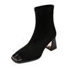 High-heeled Women's New Style Thick-soled Square-toe Short Boots with Shoes