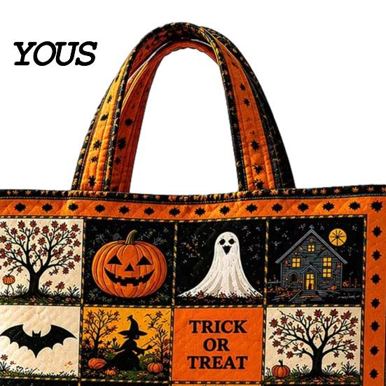 Katzenmotiv Wiederverwendbare Einkaufstasche Halloween Gesteppte Tragetasche, Kürbis Geist Aufdruck Schulter Leichte Pendler Tasche Polyester Handtasche für Freizeit