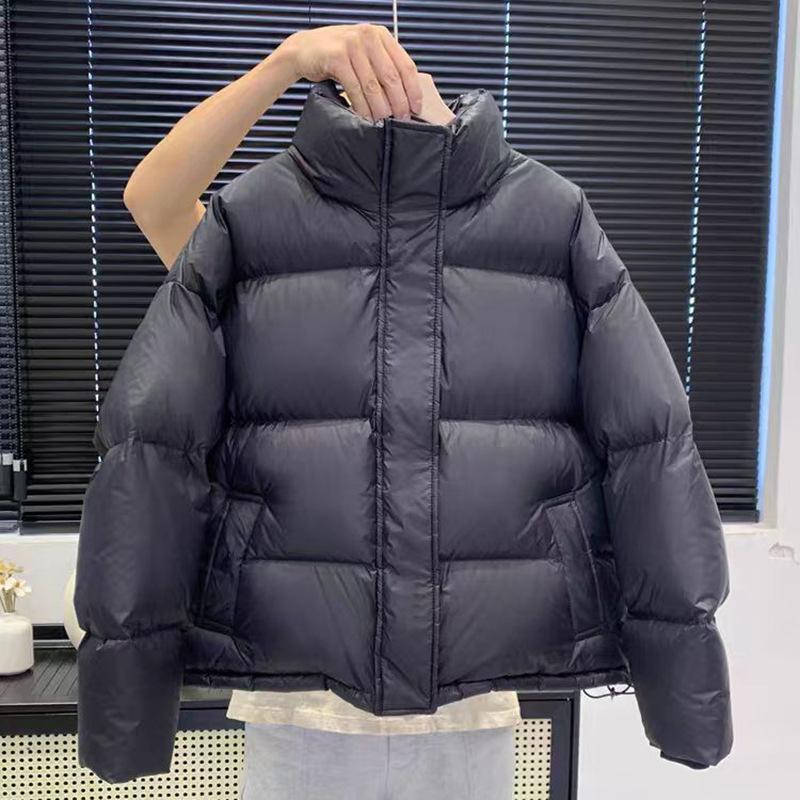 95 weiße Entendaunen hochwertige kurze Daunenjacke Damen 2024 Winter verdickte Taschenabdeckung Stehkragen lässig warme Brotjacke