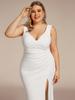 Ever-Pretty Plus Size Deep V-Neck Sleeveless High Slid Simple Wedding Dresses for Bride White