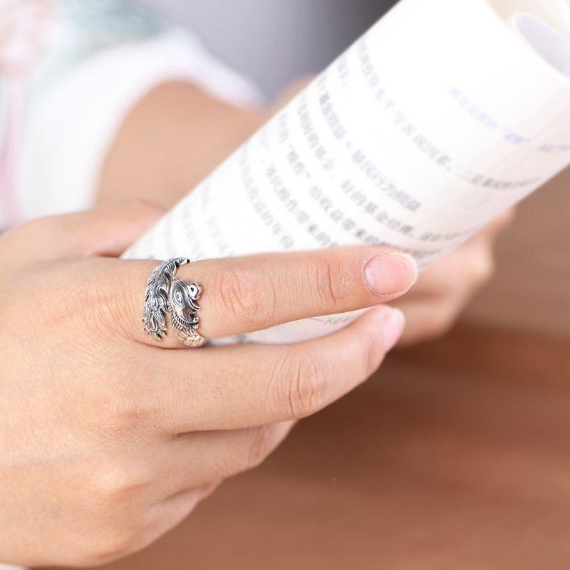 Vederring van de Feniks voor Dames, Vintage Etnische Stijl, Eenvoudige Nieuwe Chinese Stijl, Niche Verstelbare Open Ring Sieraden