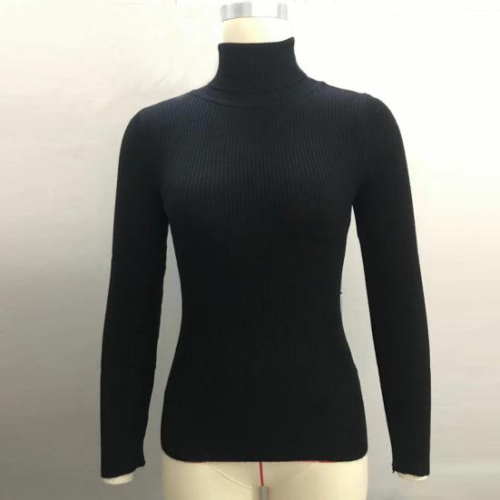 Yousheng Women High Collar Bottoming Sweater Elastic Breathable Fabric Solid Color Knit Pullover Lazy Style Long Sleeve Slim Fit Sweater