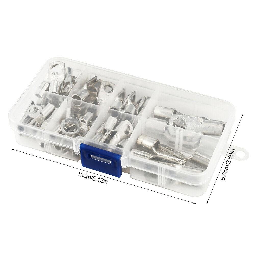 60pcs Battery Bare Copper Ring Lug Terminals Connector Wire Gauge SC6-25 Kit US