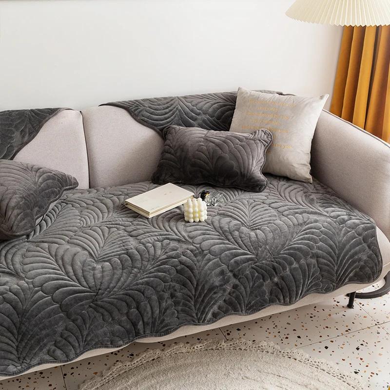 Plush Grey Corner Sofa Cover L Shape Sofa Chaise Cover Lounge Non-slip Seat Armchair Couch Cover Modern Sofas for Living Room