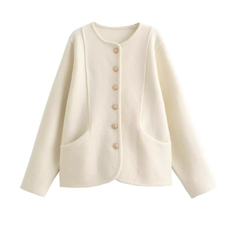 Winter New High-end Woolen Top Jacket Women's Crew Neck Short Women's Coat