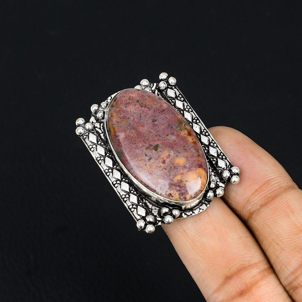 Natural Bloodstone Gemstone Solitaire Ring Size 6 925 Sterling Silver For Women