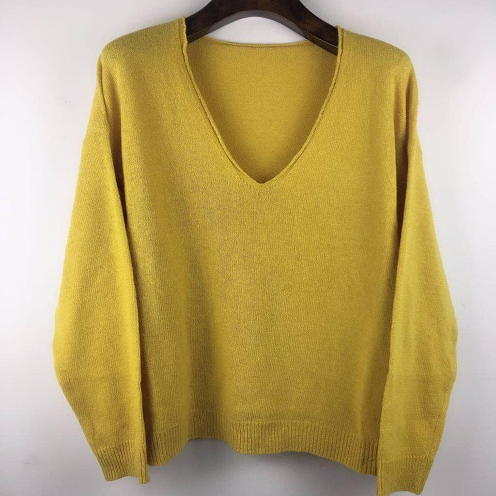 Ladies, Sweater, V-neck, Long Sleeved, Loose Fitting, Knitted Sweater, Base Coat, Top Coat