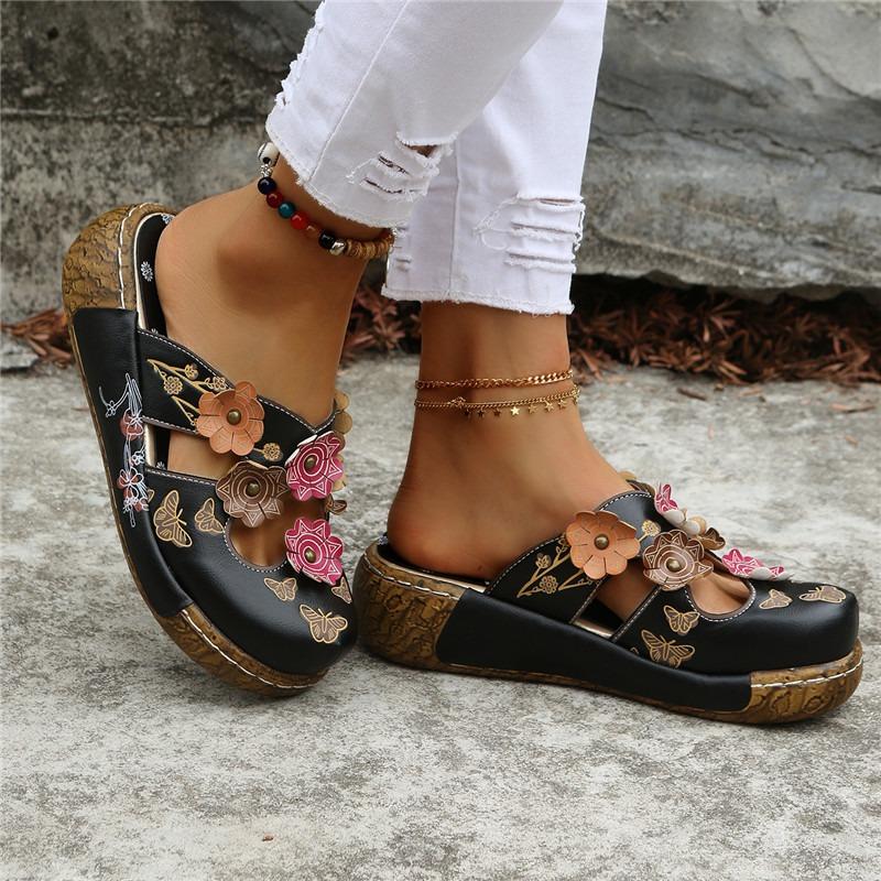 Plum Blossom Totem Thick-bottomed Cool Slippers Women's Summer New Muffin and Baotou Slippers Women's Non-slip Women's Slippers
