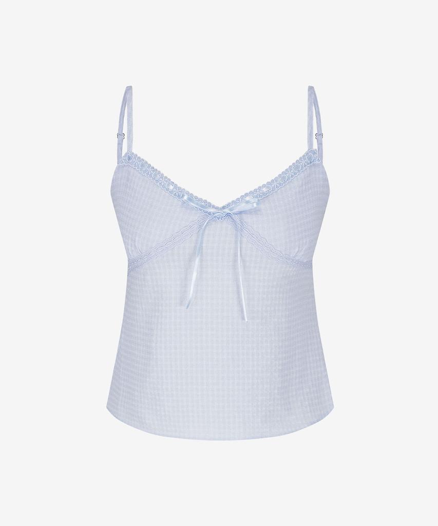 Limekeu Check Shirred Lace Ribbon Camisole Blue