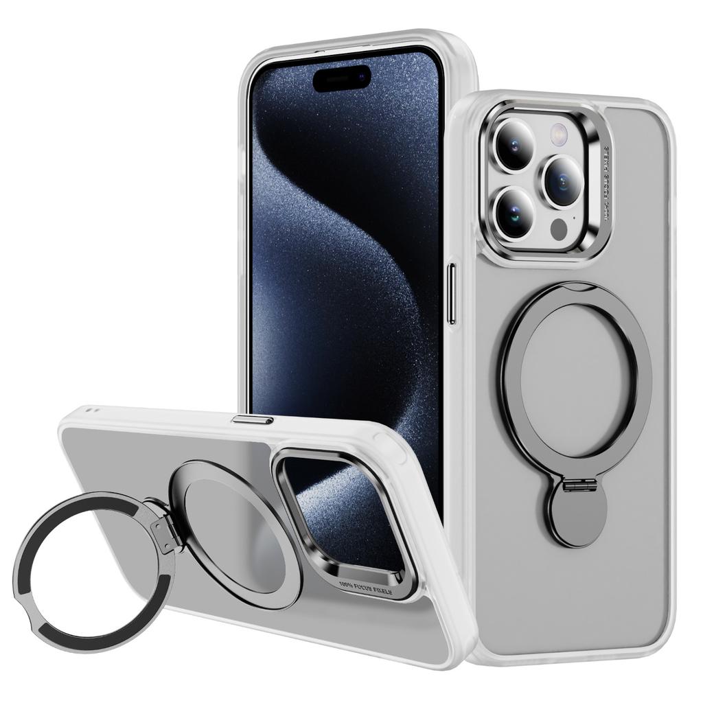 For Apple 15ProMax Mobile Phone Case, Magnetic Suction Shell, Retro Flat Skin-feel Fulcrum Rotating Bracket Mobile Phone Case