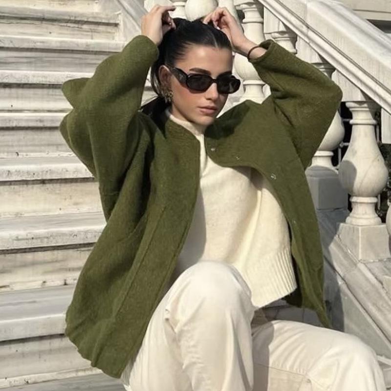 2023 Módní minimalistický vlněný kabát s dlouhým rukávem a kapsami pro podzim a zimu