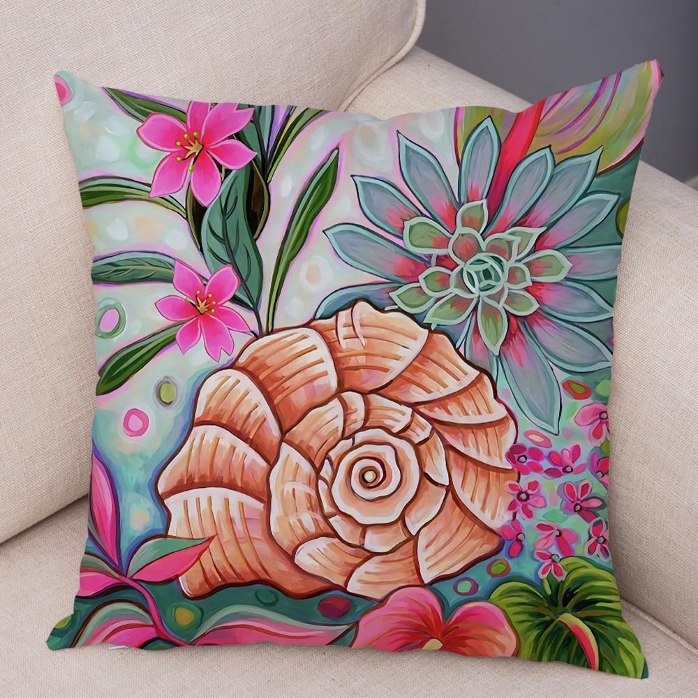 Children Oil Painting Art Cushion Cover Both Sides Plush Pillow Case Decor Cartoon Plant Throw Pillowcase for Sofa Home Car