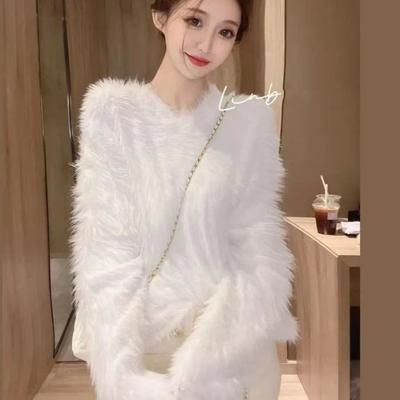 Autumn and Winter Imitation Mink Fleece Long Sleeve Pullover Sweater Women Soft and Waxy Versatile Solid Foreign Sweater Female