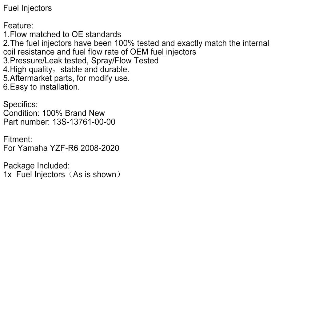 Fuel Injectors 13S-13761-00-00 For Yamaha YZFR6 YZF-R6 2008-2020